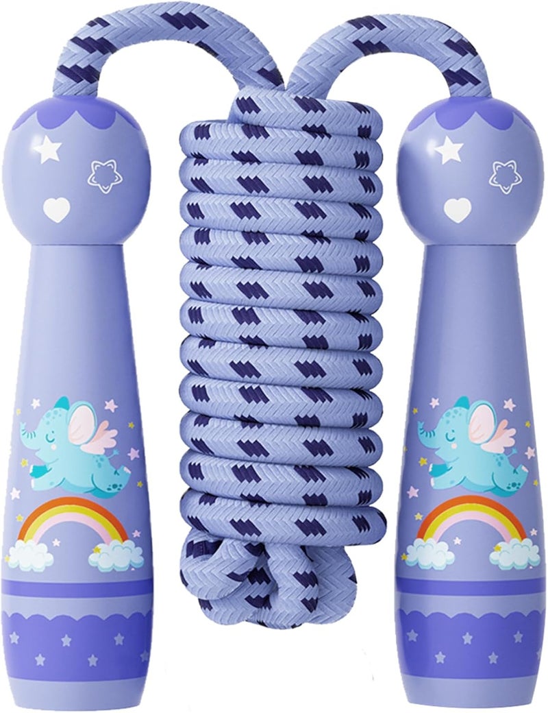 JGM Jump Rope for Kids-Adjustable Cotton Braided Skipping Rope with Wooden Handle for Toddler Fitness Workout Exercise Outdoor Activity - Image 1